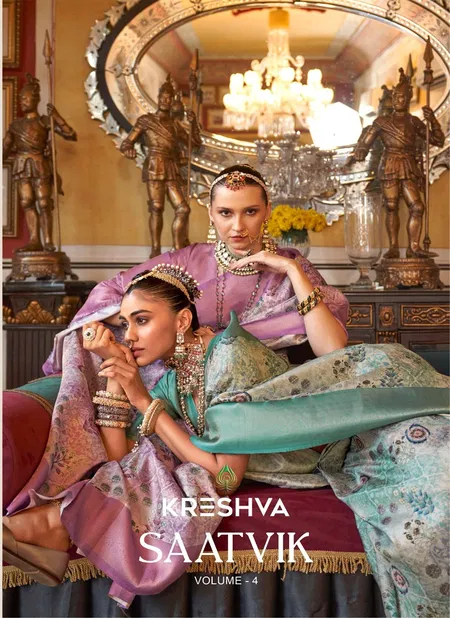 Saatvik Vol 4 By Kreshva Tusser Silk Digital Printed Saree Orders In India Catalog